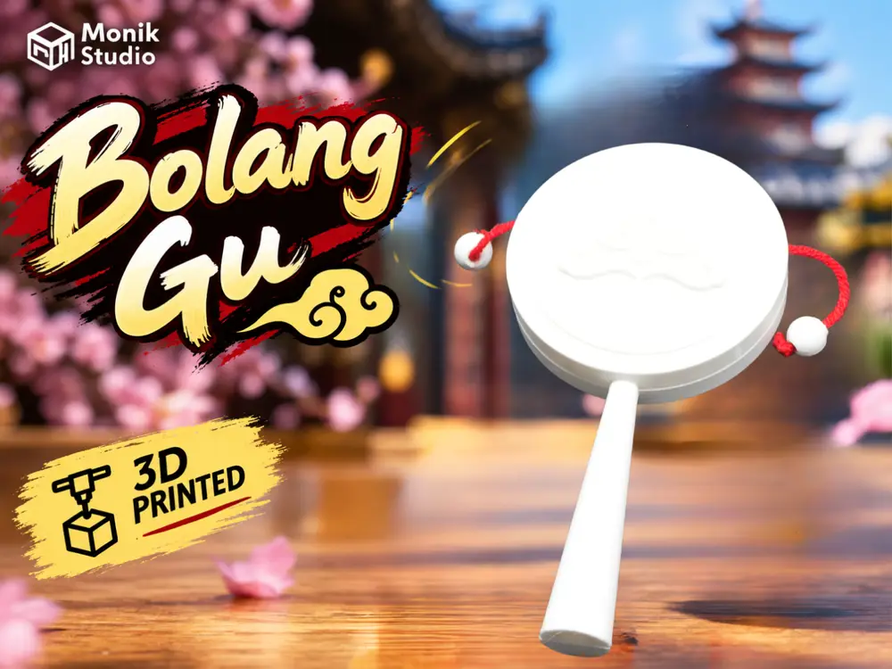 3D Printed Chinese Bolang Gu – Traditional Spinning Pellet Drum | Monik Studio