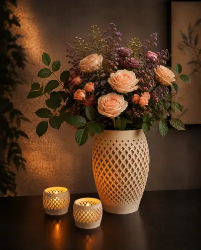Diamond Pattern Vase & Tealight Set