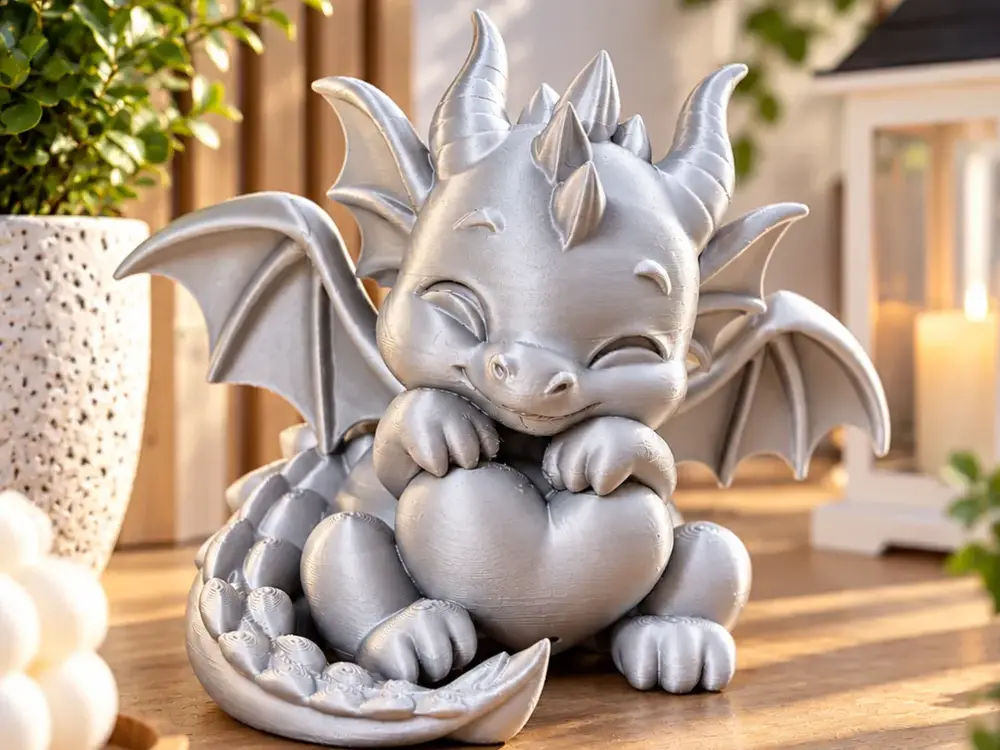 Cute Baby Dragon Hugging a Heart – Love Dragon