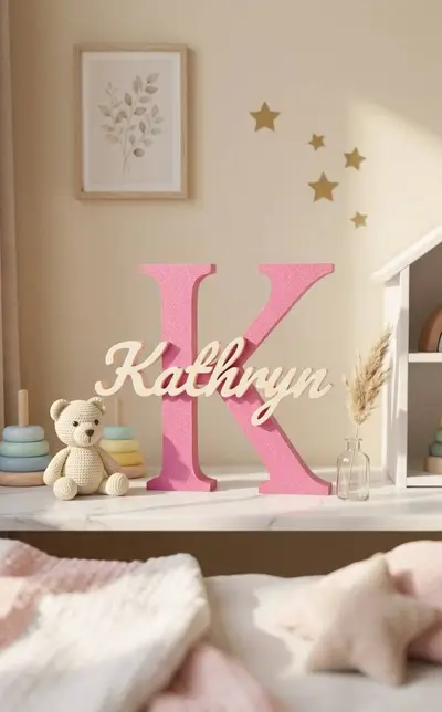 Lettera decorativa "K" con nome "Kathryn" in rilievo