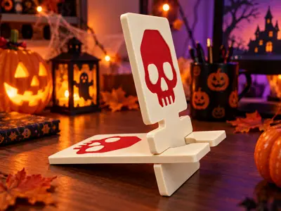 Skull Phone Stand – Minimalist Halloween Desk Decor | 2-Piece 3D Print