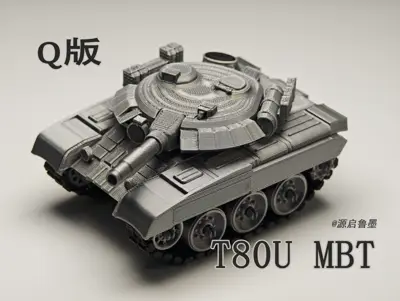 Q版 T80U 主战坦克（炮塔可动，履带轮子可动）