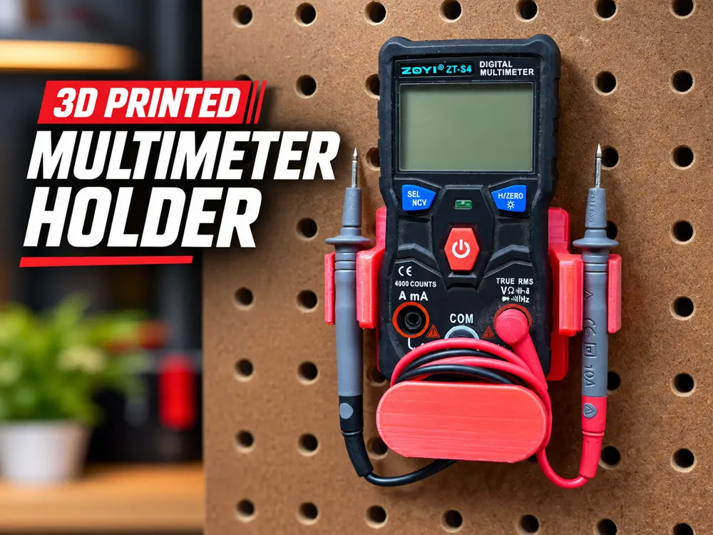 3D Printed Multimeter Holder – Digital Multimeter Stand & Probe Organizer