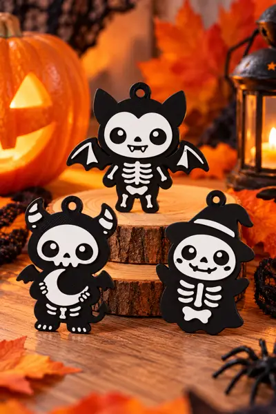 Cute Halloween Skeleton & Monster Keychain Set