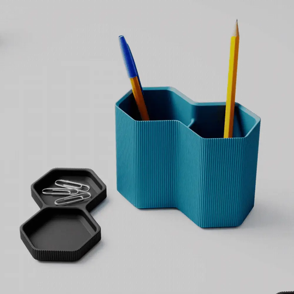 HexaRidge Modular Pen Holder | Ribbed Industrial Desk Organizer