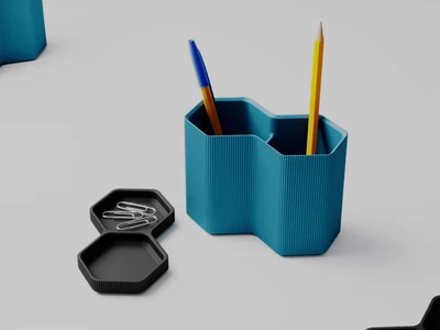 HexaRidge Modular Pen Holder | Ribbed Industrial Desk Organizer