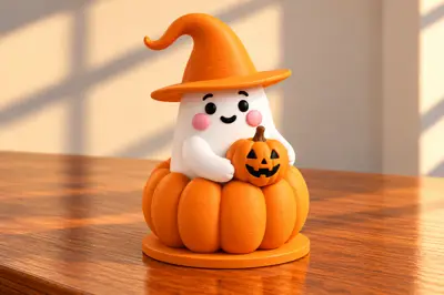 Halloween Cute Ghost Pumpkin with Witch Hat