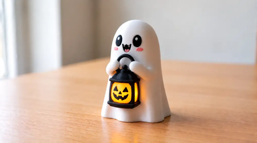 Cute Halloween Ghost Holding Pumpkin Lantern