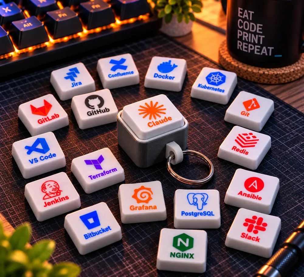 Keychain Tech Logo Keycaps Fidget Clicker