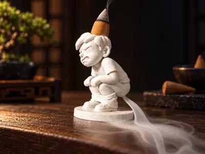 Backflow incense burner – a squatting boy pooping