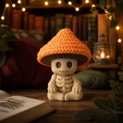 Crochet Mushroom Skeleton – Spooky Cute Figurine
