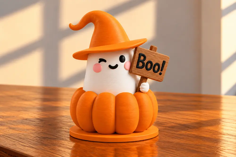 Cute Pumpkin Ghost With Boo Sign