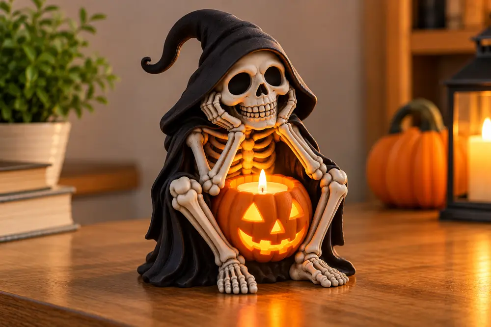Skeleton Grim Reaper with Tealight