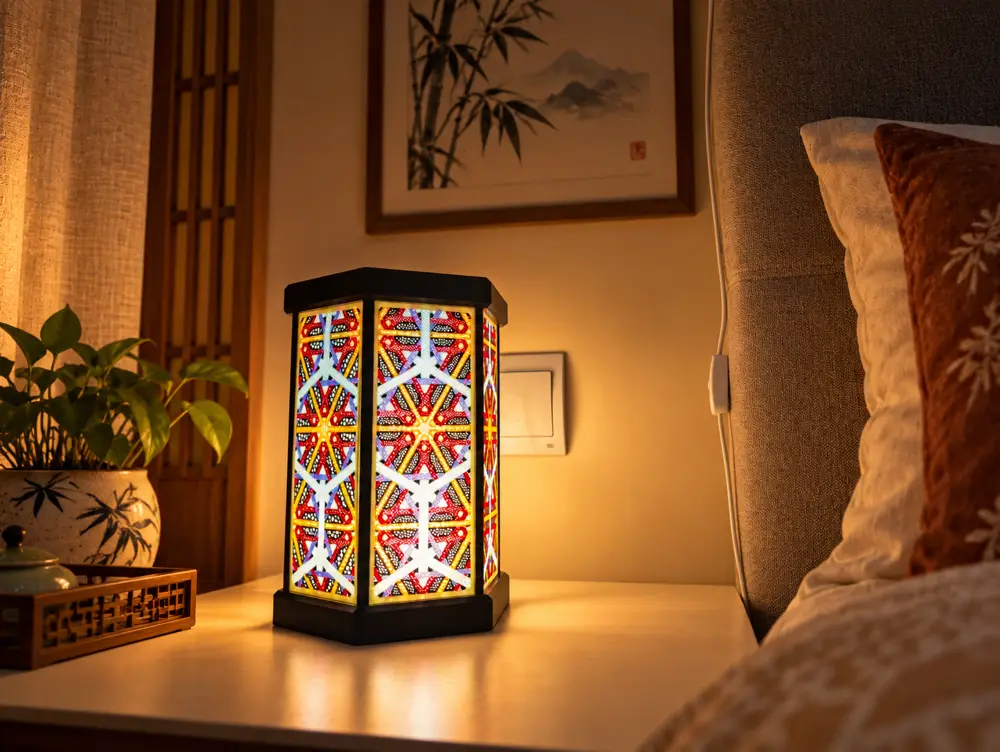 Hexagon Lamp Bamboo Weave - Song Brocade Pattern