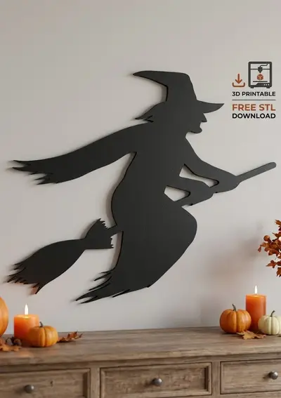 Flying Witch Wall Art - Halloween Silhouette Decor (Easy & Fast Print)