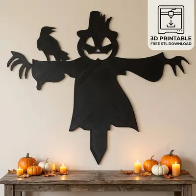 Spooky Pumpkin Scarecrow & Crow - Halloween Wall Art / Garden Stake