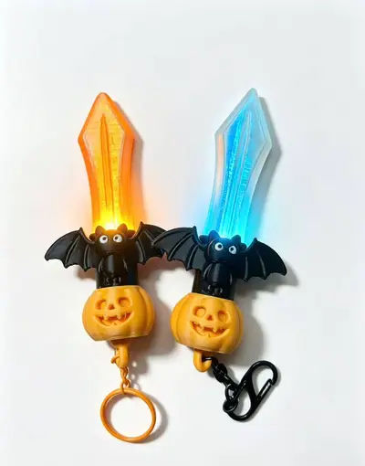 万圣节南瓜蝙蝠发光迷你剑钥匙扣挂件Glowing Mini Sword Keychain with Halloween Pumpkin and Bat