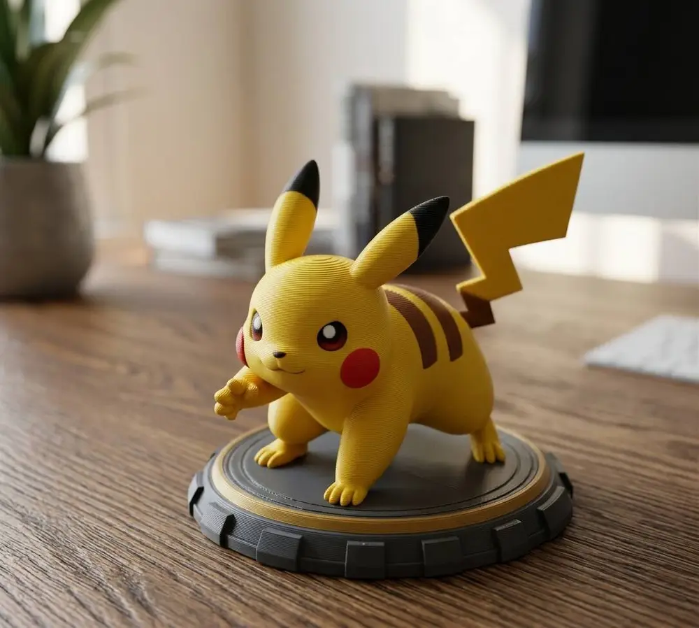 Pikachu Battle Pose Figurine - 3D Printed Display Model with Base