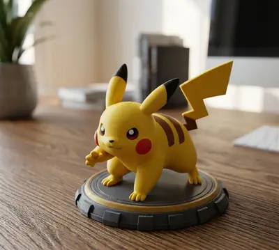 Pikachu Battle Pose Figurine - 3D Printed Display Model with Base