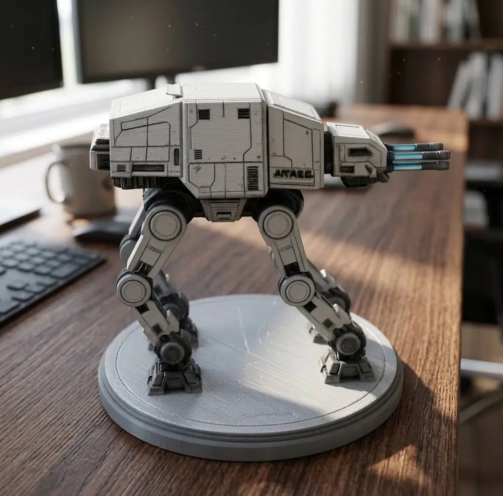 3D Printed Mech Walker Figurine - Sci-Fi AT-AT Miniature with Base