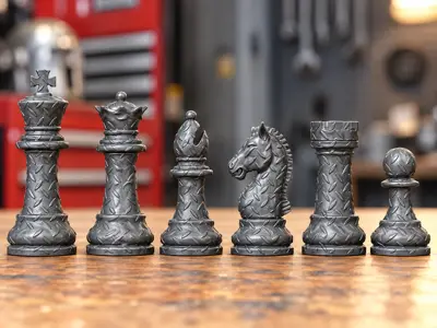 Diamond Plating Staunton Chess Set
