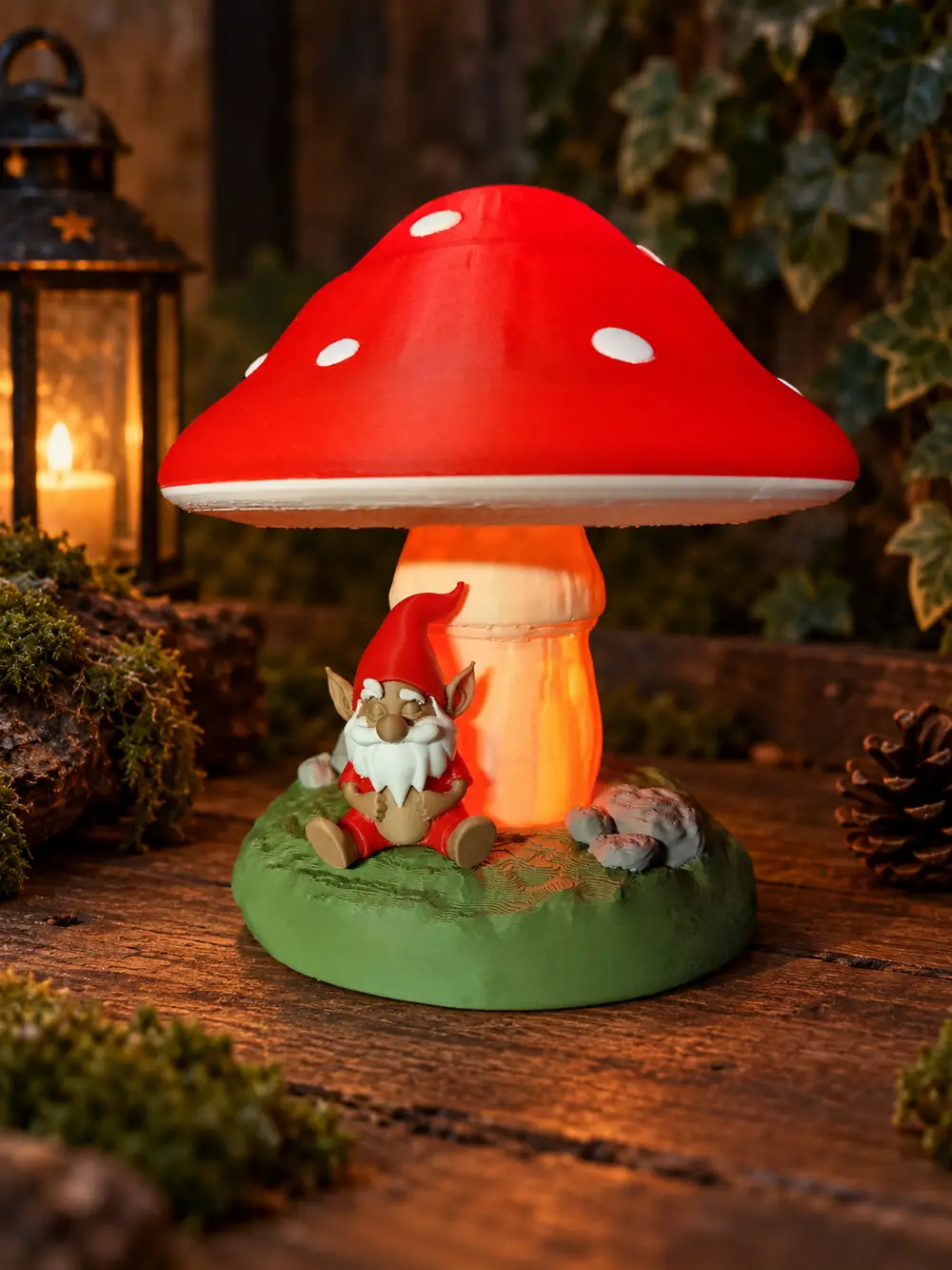 Enchanted Mushroom Lamp & Gnome