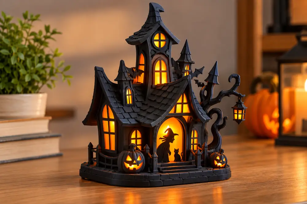 Halloween Witch House with Glowing Windows