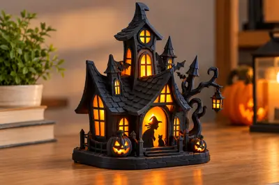Halloween Witch House with Glowing Windows
