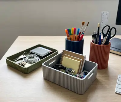 Ribbed Minimalist Desk Organizer Set