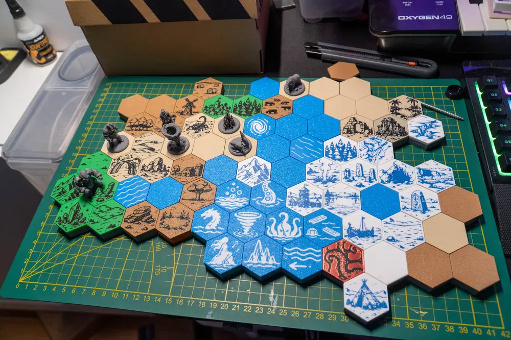 Magnetic Hexcrawl Hex Tiles for DnD Terrain Maps