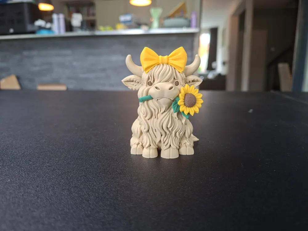 Cute Highland Cow with Sunflower