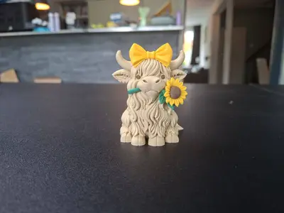 Cute Highland Cow with Sunflower