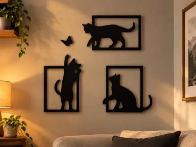 Cat Wall Art | Modern 3D Cat Silhouette Decoration