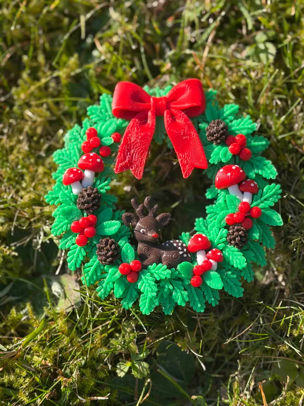 Detailed Christmas Wreath with Deer & Mushrooms