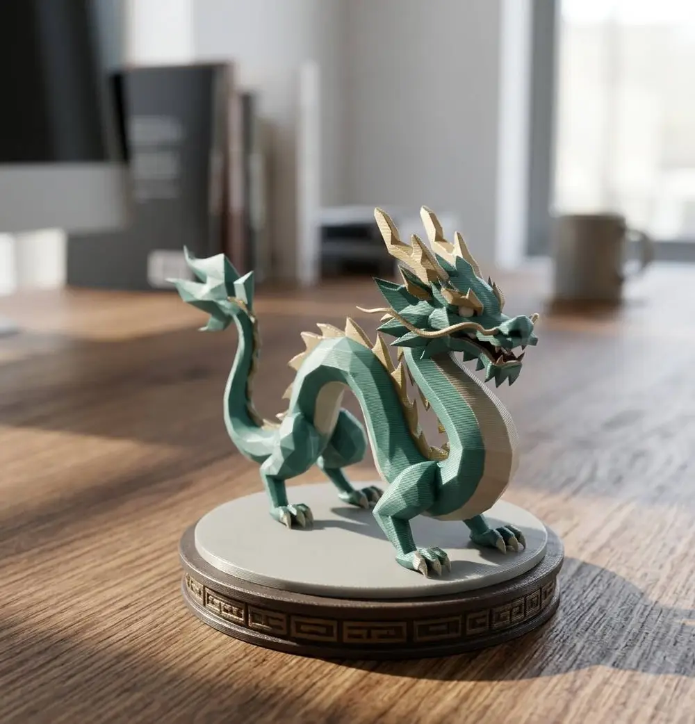 Low-Poly Chinese Dragon Sculpture – Static Display Statue