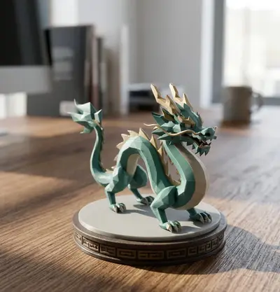 Low-Poly Chinese Dragon Sculpture – Static Display Statue