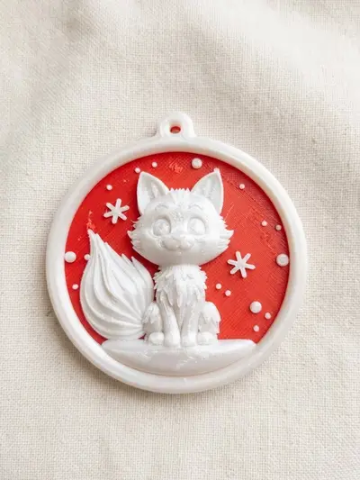Cute Fox Christmas Ornament – 3D Printed Tree Decoration