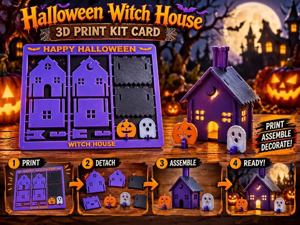Halloween witch house-3d printable kit card