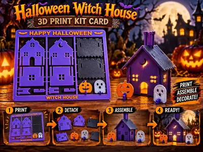 Halloween witch house-3d printable kit card