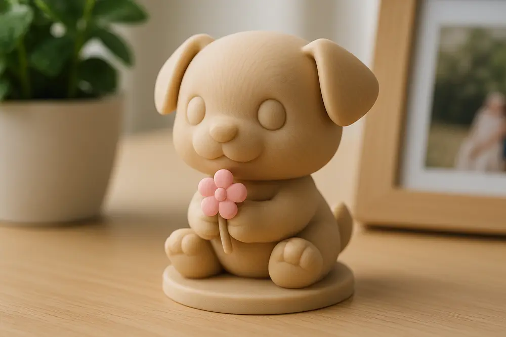 Chibi Dog Keepsake with Flower