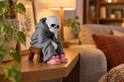 Sad Reaper – Cute Skeleton in Bunny Slippers