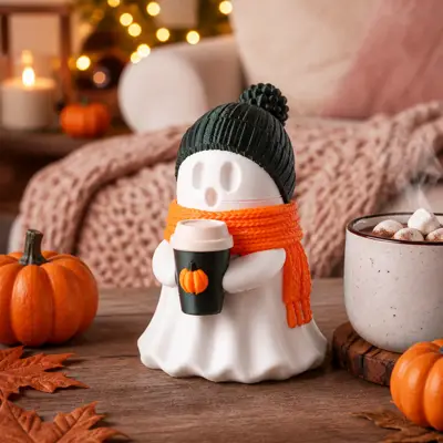 Cozy Autumn Ghost with Pumpkin Spice Latte