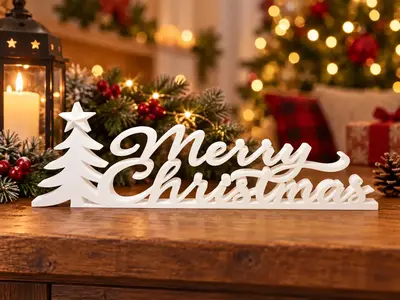 Merry Christmas Sign–Elegant Christmas Table Decor