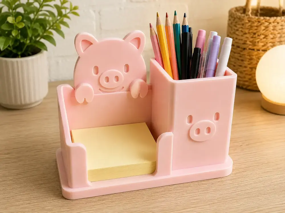 Cute Pig Desk Organizer – Pen & Note Holder