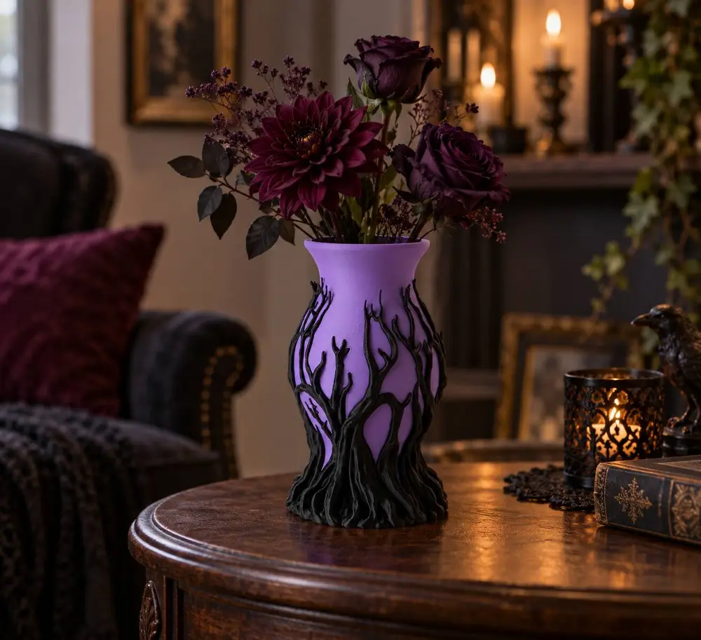 Gothic Halloween Vase with Haunted Tree Design