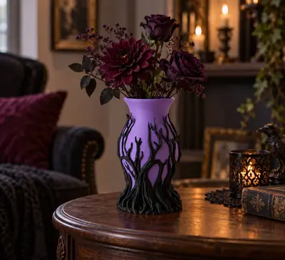 Gothic Halloween Vase with Haunted Tree Design