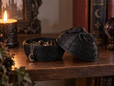 Gothic Spider Egg Jewelry Box with Web Design