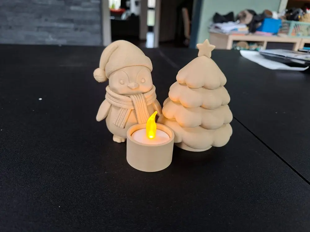 Cute Christmas Penguin & SnowyTree Ledlight Holder