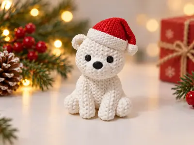 Knitted Christmas Polar Bear - no AMS, no glue