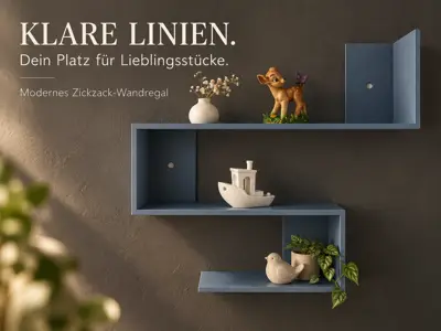 Modernes Zickzack-Wandregal mit drei Ablagen